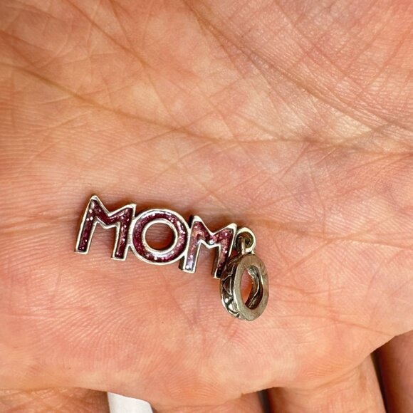 VTG Mom Slide Charm Pendant Pink Sparkles Sterling Silver 925 1.25" Length - Picture 8 of 11